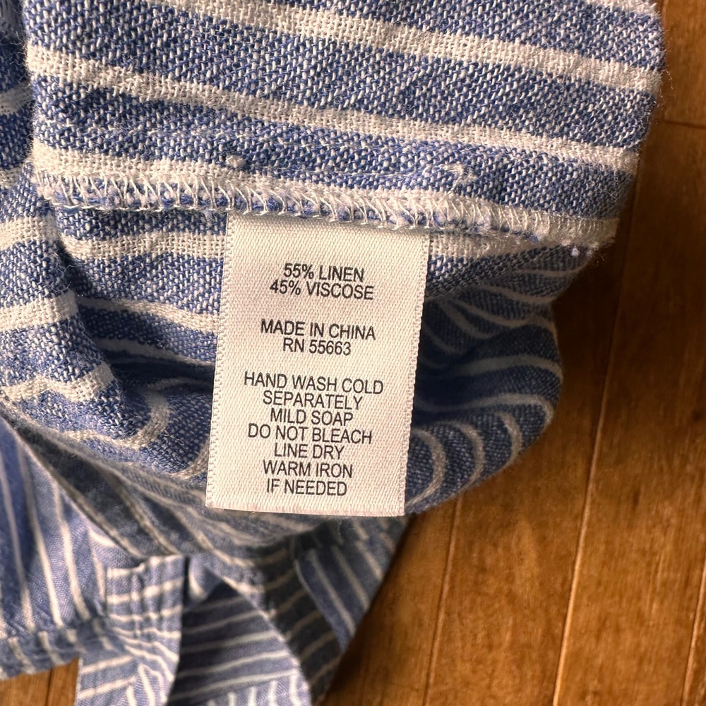 Linen Blend Coastal Shift Dress Womens Small Striped Blue White Casual Summer - Picture 6 of 8
